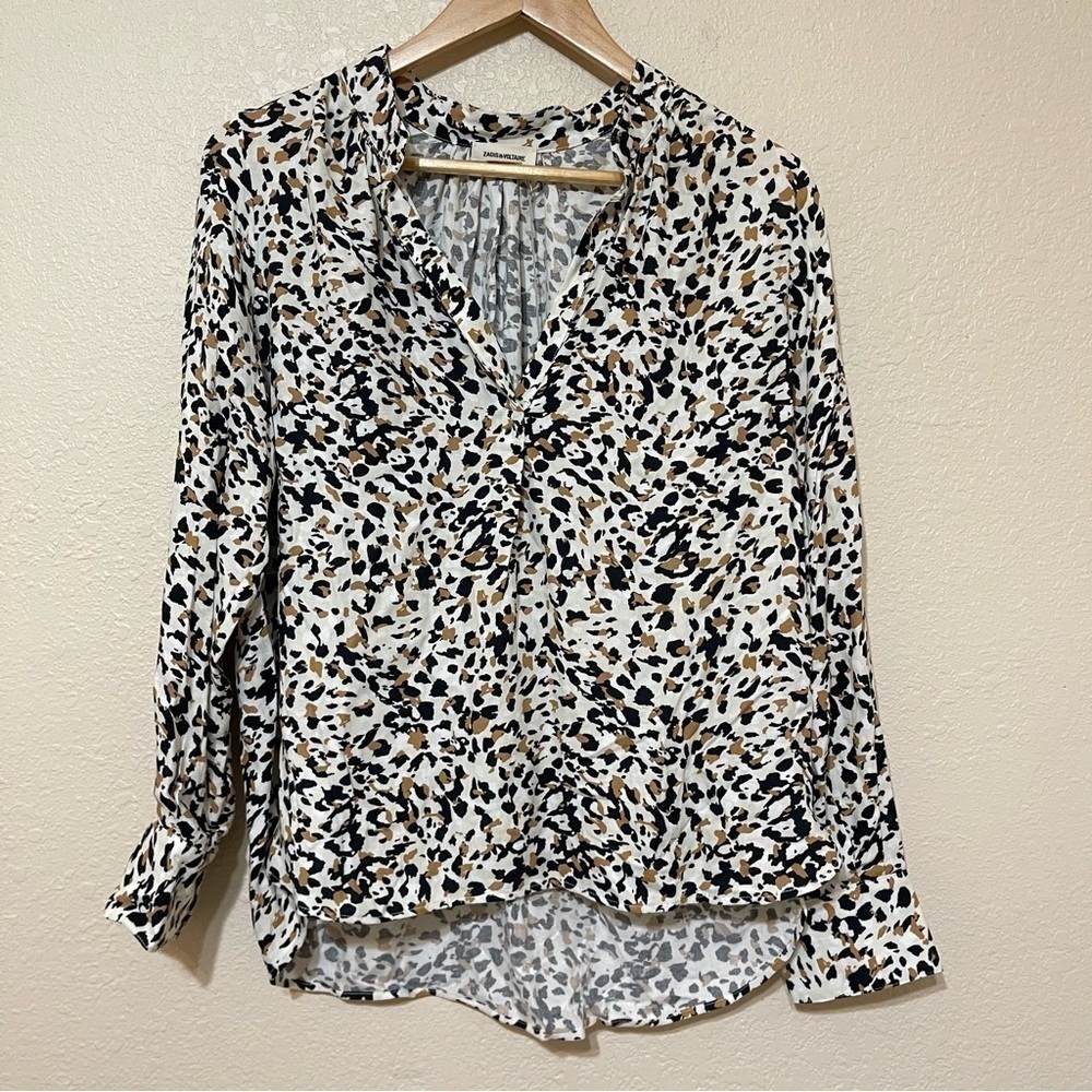 Zadig & Voltaire Tink Leo Natural Animal Print Long Sleeve Top Size Small Women